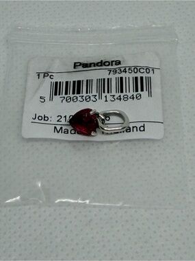 Pandora Silver Charm with Deep Red Heart Stone